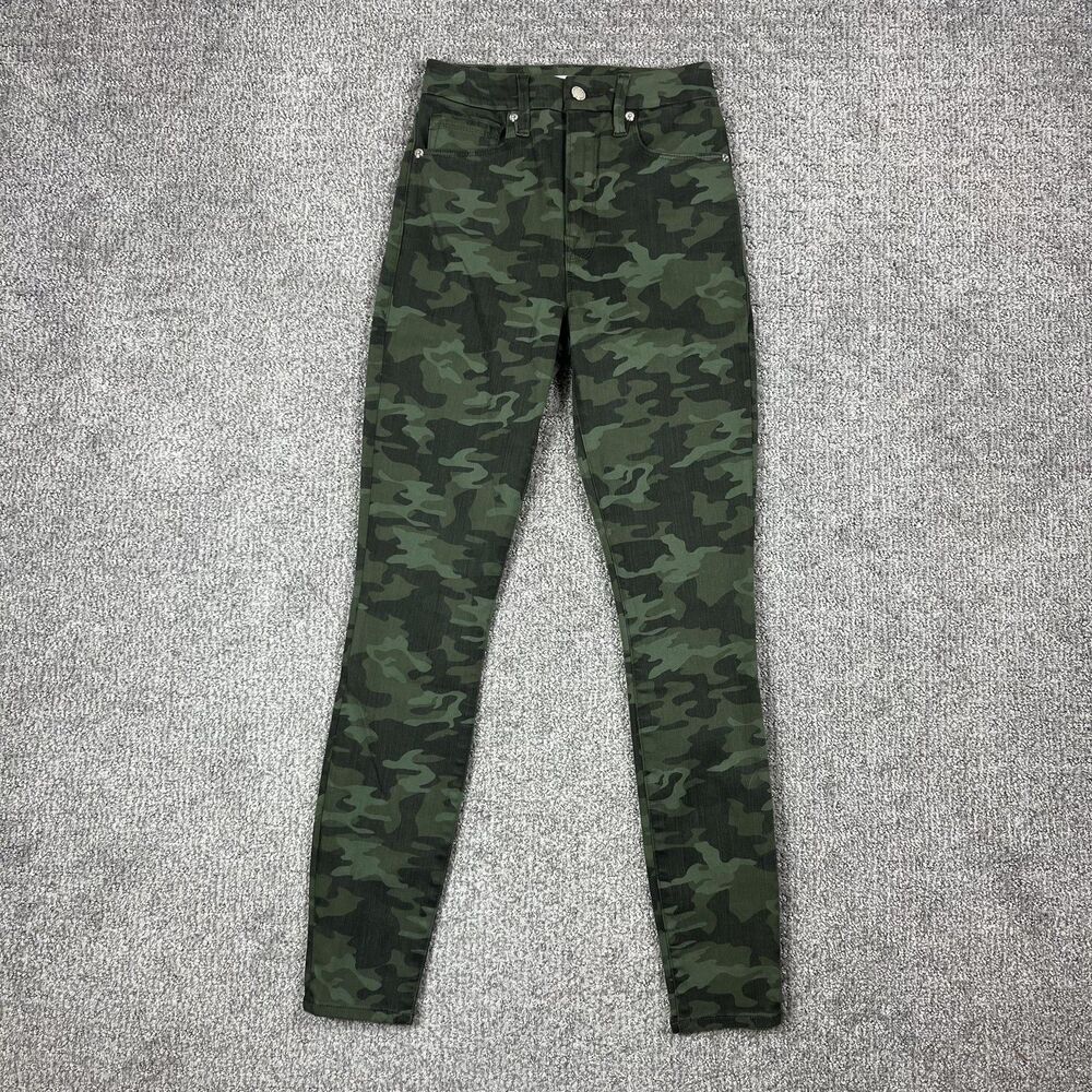 Good American Jeans Womens 2/25 Green Camo Good Waist High Rise Skinny Stretch